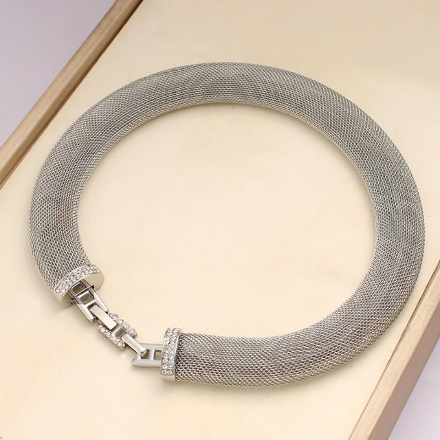 Jewelry buckle Japanese diamond bracelet collar stainless steel necklace choker set