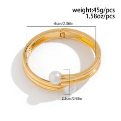 Exaggerated fashion pearl Joker bangle female personality diamond alloy bangle set