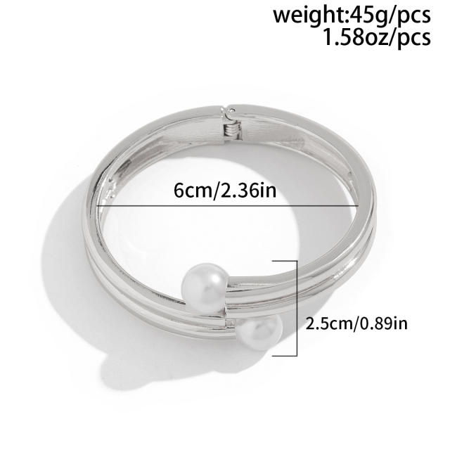 Exaggerated fashion pearl Joker bangle female personality diamond alloy bangle set