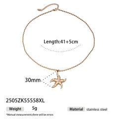 Ocean starfish shell conch pendant stainless steel necklace