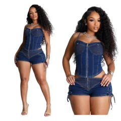 New Sling Denim Shorts suit Hot Fashion Stretch Slim Fit suit