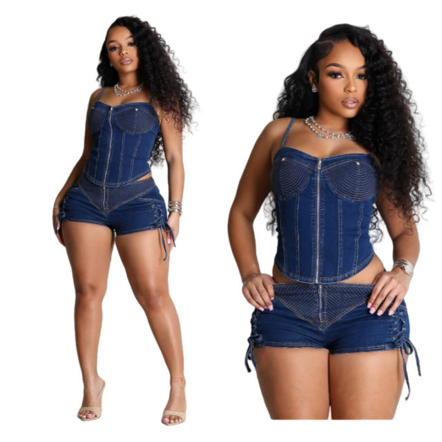 New Sling Denim Shorts suit Hot Fashion Stretch Slim Fit suit