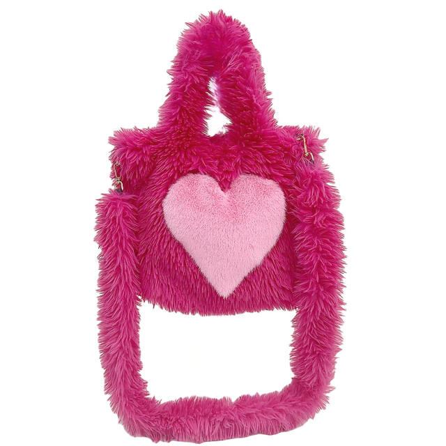 Foreign Trade 2025 New Furry Bag Women's Heart-Shaped Pattern Large-Capacity Plush Tote Bag