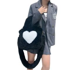 Foreign Trade 2025 New Furry Bag Women's Heart-Shaped Pattern Large-Capacity Plush Tote Bag