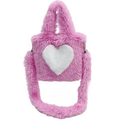 Foreign Trade 2025 New Furry Bag Women's Heart-Shaped Pattern Large-Capacity Plush Tote Bag