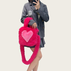 Foreign Trade 2025 New Furry Bag Women's Heart-Shaped Pattern Large-Capacity Plush Tote Bag