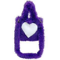 Foreign Trade 2025 New Furry Bag Women's Heart-Shaped Pattern Large-Capacity Plush Tote Bag
