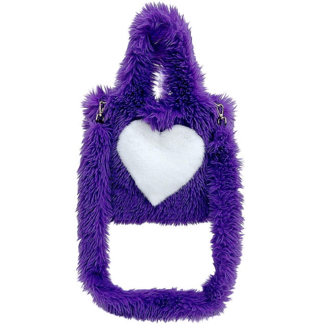 Foreign Trade 2025 New Furry Bag Women's Heart-Shaped Pattern Large-Capacity Plush Tote Bag