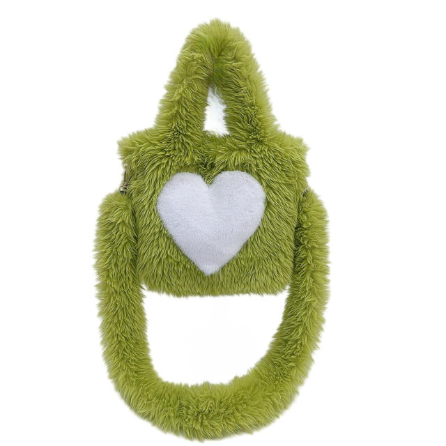 Foreign Trade 2025 New Furry Bag Women's Heart-Shaped Pattern Large-Capacity Plush Tote Bag