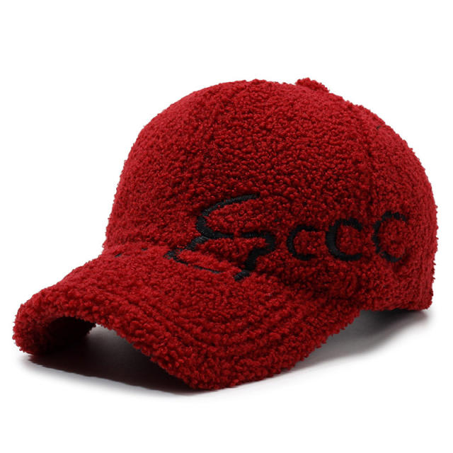Korean Style Embroidered Letter Baseball Cap Women's Autumn Winter Faux Lamb Wool Warm Cap