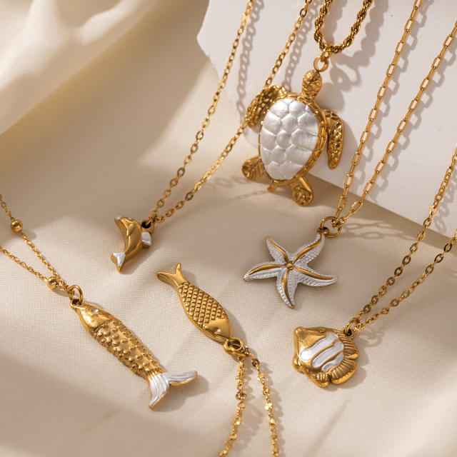 Marine Animal Starfish Pendant stainless steel Necklace