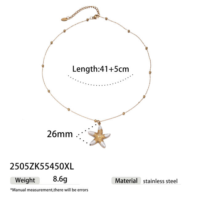 Ocean starfish shell conch pendant stainless steel necklace