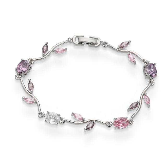 Copper Inlaid Colored Diamonds Branches Leaves bracelet