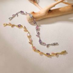 Copper Inlaid Colored Diamonds Branches Leaves bracelet