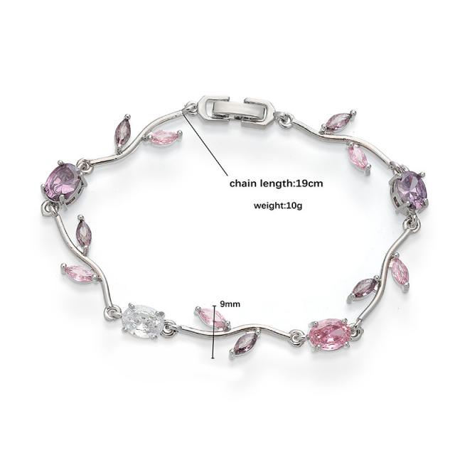 Copper Inlaid Colored Diamonds Branches Leaves bracelet