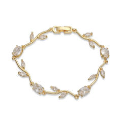 Copper Inlaid Colored Diamonds Branches Leaves bracelet