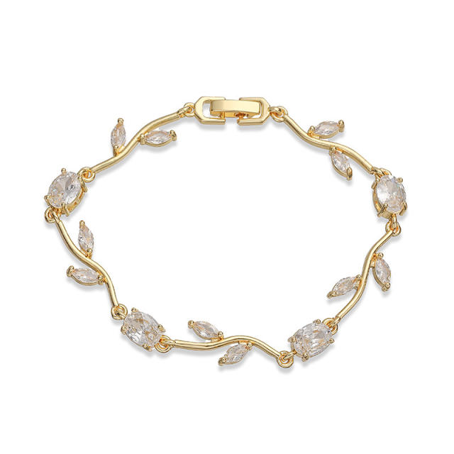 Copper Inlaid Colored Diamonds Branches Leaves bracelet