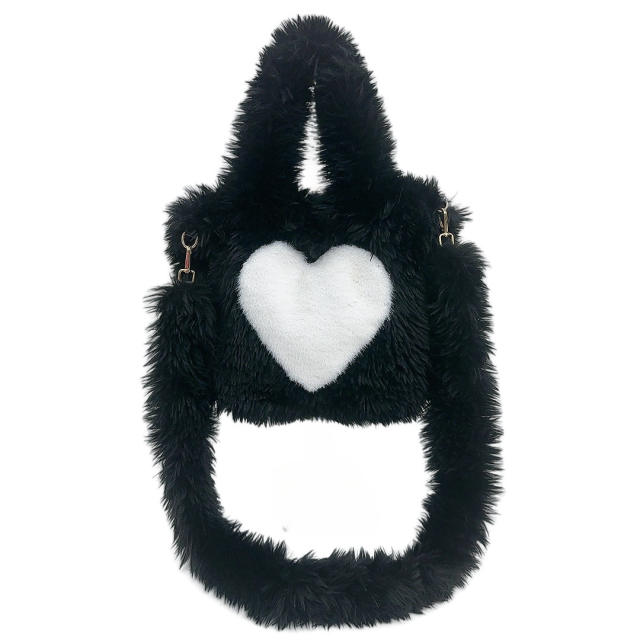 Foreign Trade 2025 New Furry Bag Women's Heart-Shaped Pattern Large-Capacity Plush Tote Bag