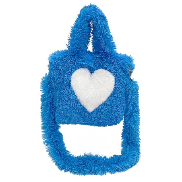 Foreign Trade 2025 New Furry Bag Women's Heart-Shaped Pattern Large-Capacity Plush Tote Bag