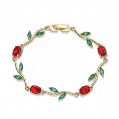 Copper Inlaid Colored Diamonds Branches Leaves bracelet