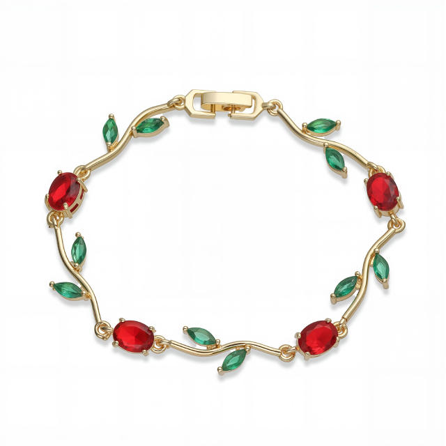 Copper Inlaid Colored Diamonds Branches Leaves bracelet