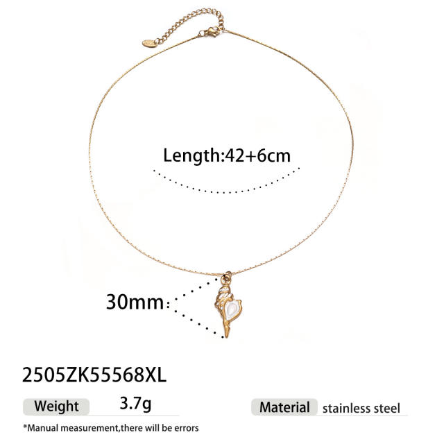 Ocean starfish shell conch pendant stainless steel necklace