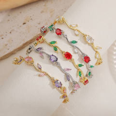 Copper Inlaid Colored Diamonds Branches Leaves bracelet