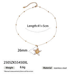 Ocean starfish shell conch pendant stainless steel necklace