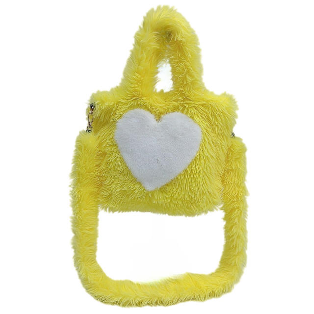 Foreign Trade 2025 New Furry Bag Women's Heart-Shaped Pattern Large-Capacity Plush Tote Bag