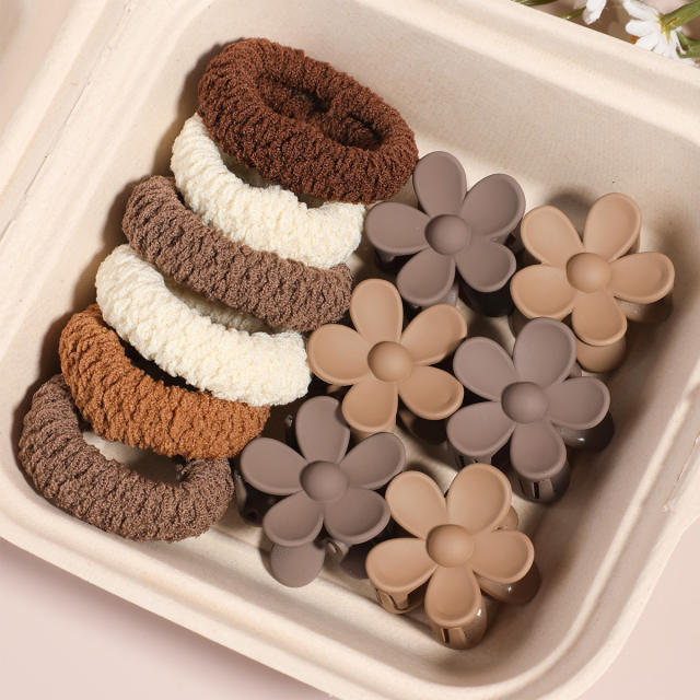 10pcs 12pcs set of high elastic hair ties plush hair ring sunflower cute hair clip set