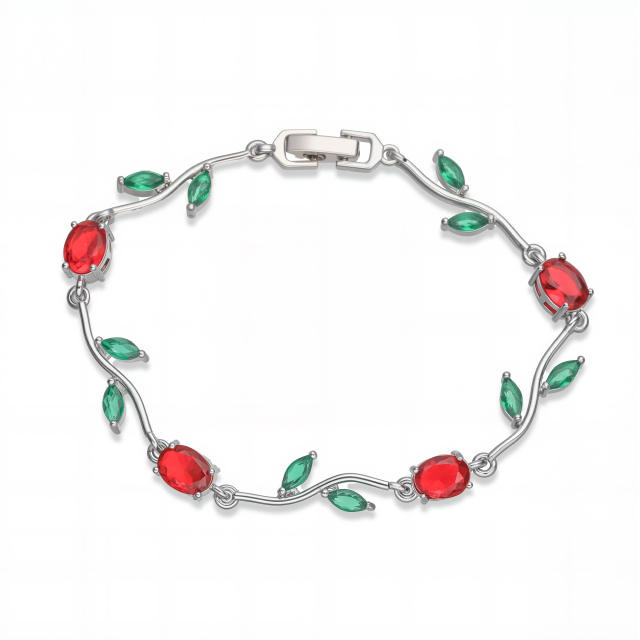 Copper Inlaid Colored Diamonds Branches Leaves bracelet