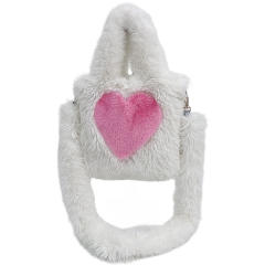 Foreign Trade 2025 New Furry Bag Women's Heart-Shaped Pattern Large-Capacity Plush Tote Bag