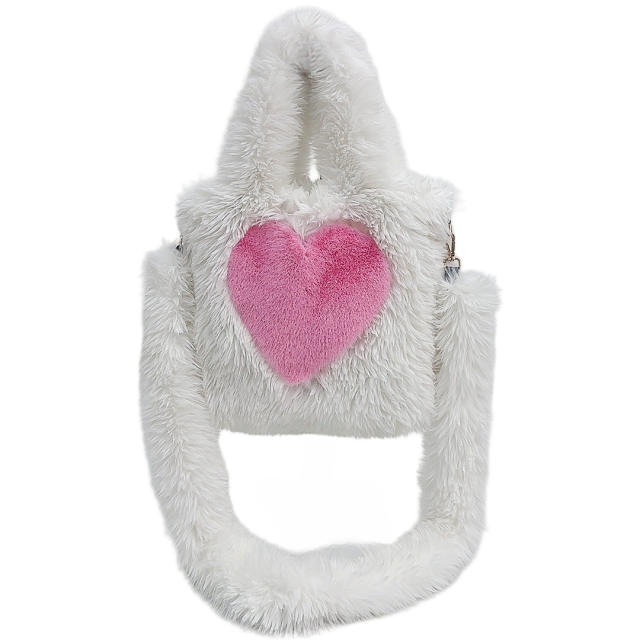 Foreign Trade 2025 New Furry Bag Women's Heart-Shaped Pattern Large-Capacity Plush Tote Bag