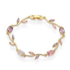 Copper Inlaid Colored Diamonds Branches Leaves bracelet
