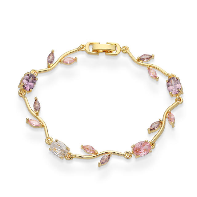 Copper Inlaid Colored Diamonds Branches Leaves bracelet