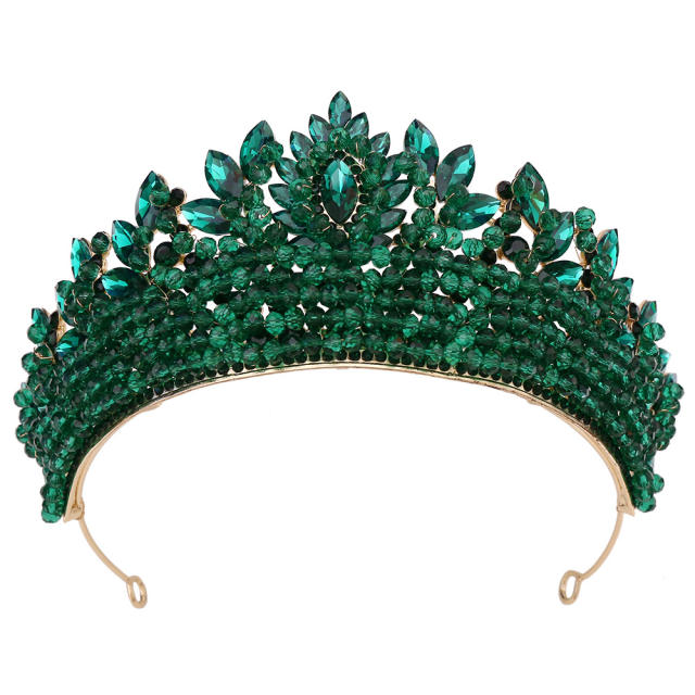 Handmade colorful crystal bead wedding party queen hair crown