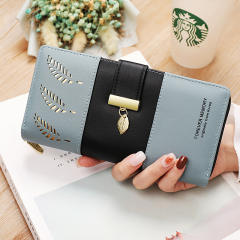 Korean-style Spliced Color Hollow Leaf Wallet for Women