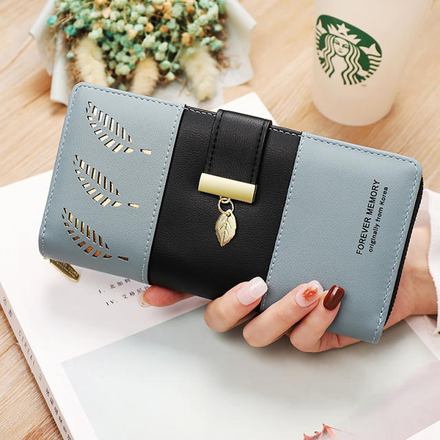 Korean-style Spliced Color Hollow Leaf Wallet for Women