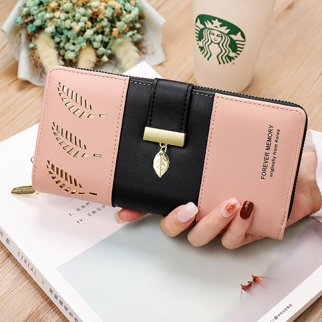 Korean-style Spliced Color Hollow Leaf Wallet for Women