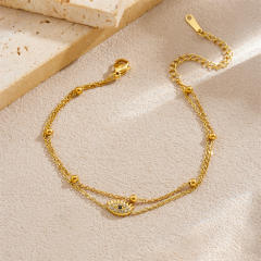 Dainty two layer diamond evil eye stainless steel bracelet