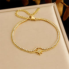 Delicate tennis chain diamond star two layer stainless steel bracelet