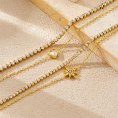 Delicate tennis chain diamond star two layer stainless steel bracelet