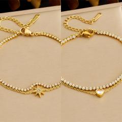 Delicate tennis chain diamond star two layer stainless steel bracelet