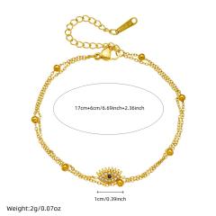 Dainty two layer diamond evil eye stainless steel bracelet