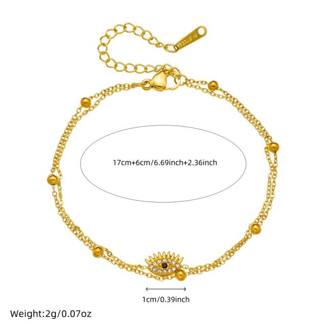 Dainty two layer diamond evil eye stainless steel bracelet