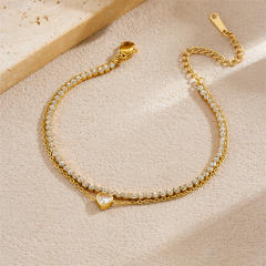 Delicate tennis chain diamond star two layer stainless steel bracelet