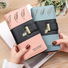 Korean-style Spliced Color Hollow Leaf Wallet for Women