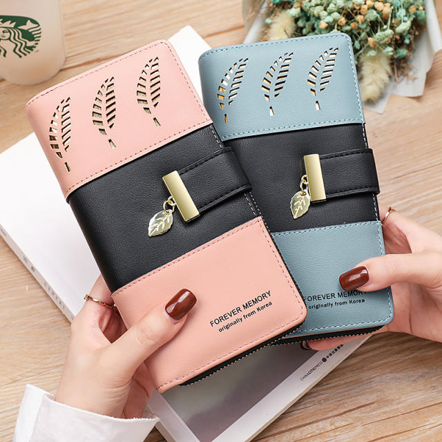Korean-style Spliced Color Hollow Leaf Wallet for Women