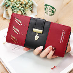 Korean-style Spliced Color Hollow Leaf Wallet for Women