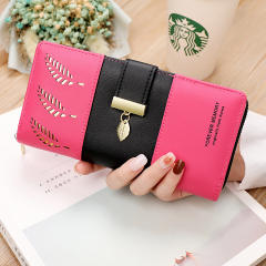 Korean-style Spliced Color Hollow Leaf Wallet for Women
